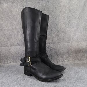 Steve Madden Shoes Womens 6 Boots Riding Tall Leather Moto Buckle Black Classic